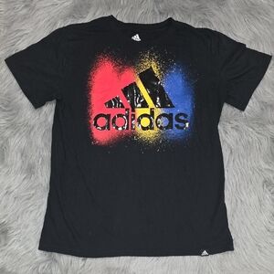 Adidas Black Tee with Red, Yellow, and Blue Logo